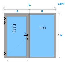 Lasi-palo-ovi rakennelma mittojen mukaan EI30