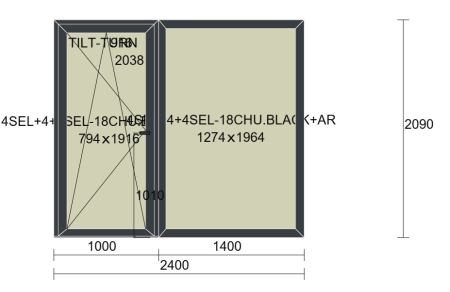 (image for) Patio door with window 24 x 21 PVC 3 glass RAL7016