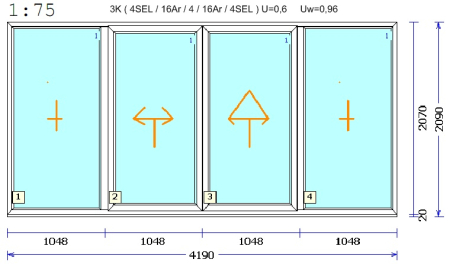 (kuva varten) Liukuikkunaovi 42 x 21 PVC 3-lasielementti